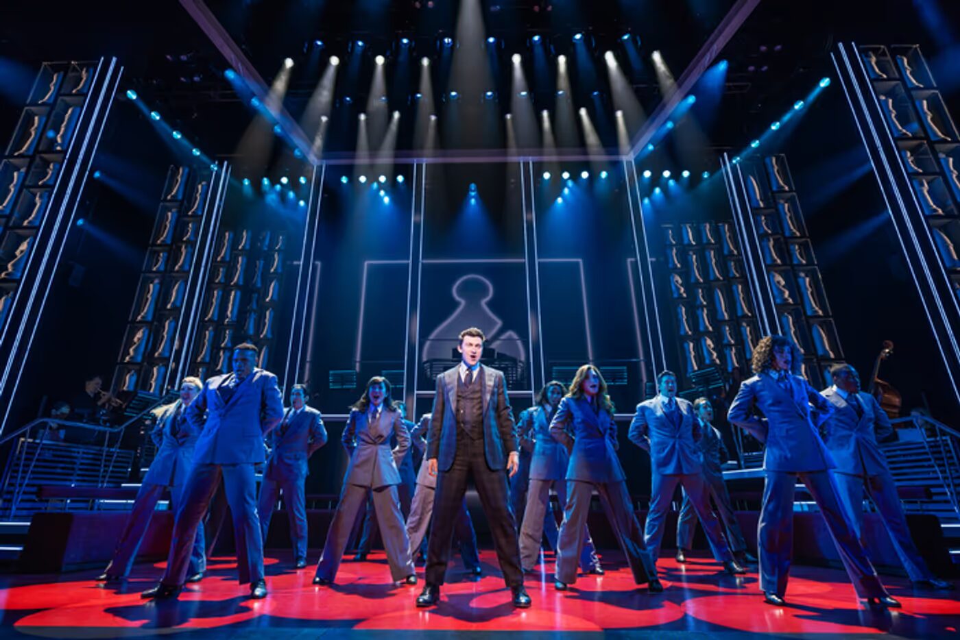 Bryce Pinkham and cast in Chess on Broadway